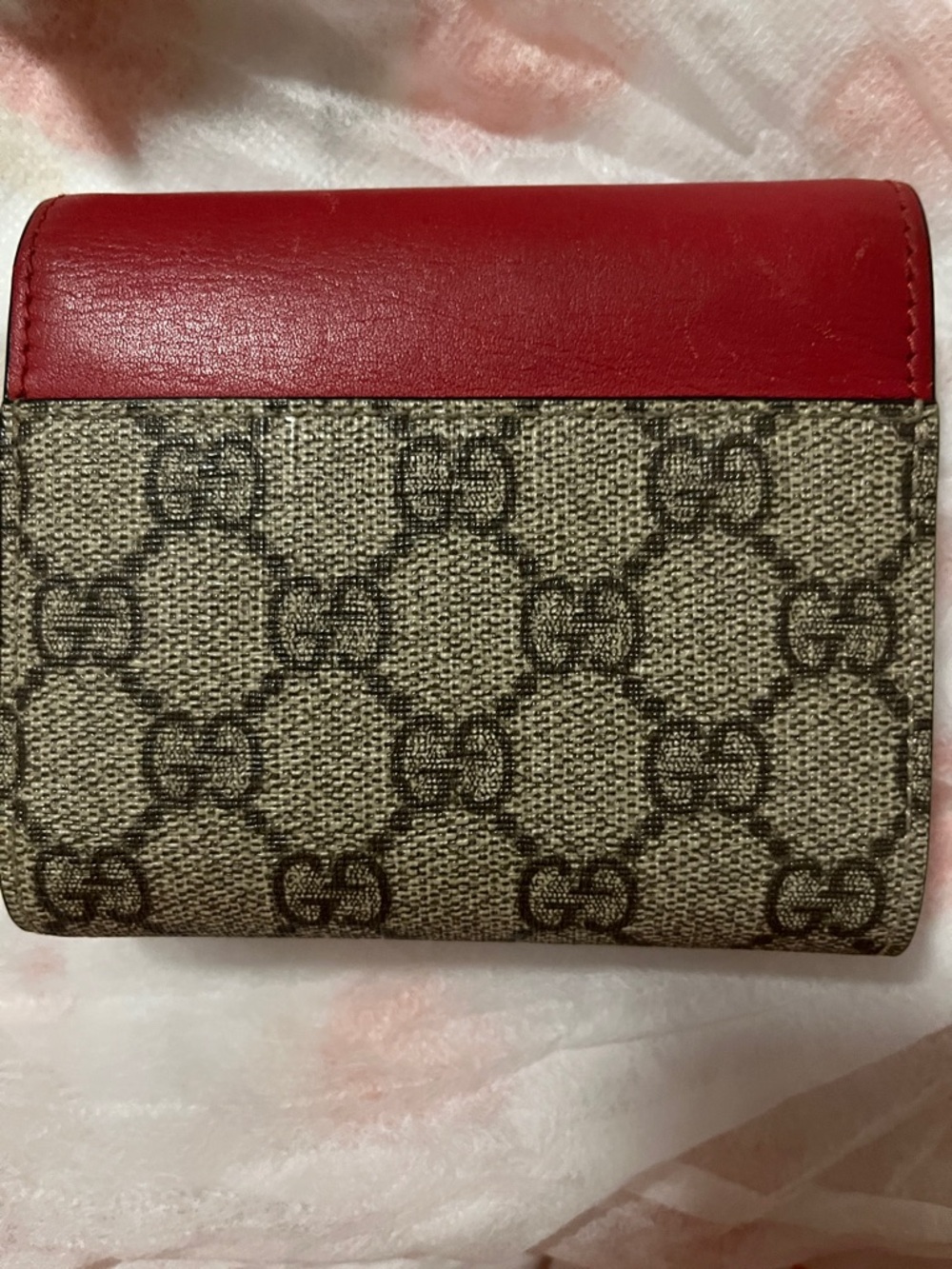 Gucci Red Leather and GG Canvas Mini Wallet with Gold Lock - Picture 4 of 5